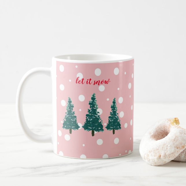 Café Ilustração da Árvore de Natal Deixe-a nevar caneca (Com Donut)