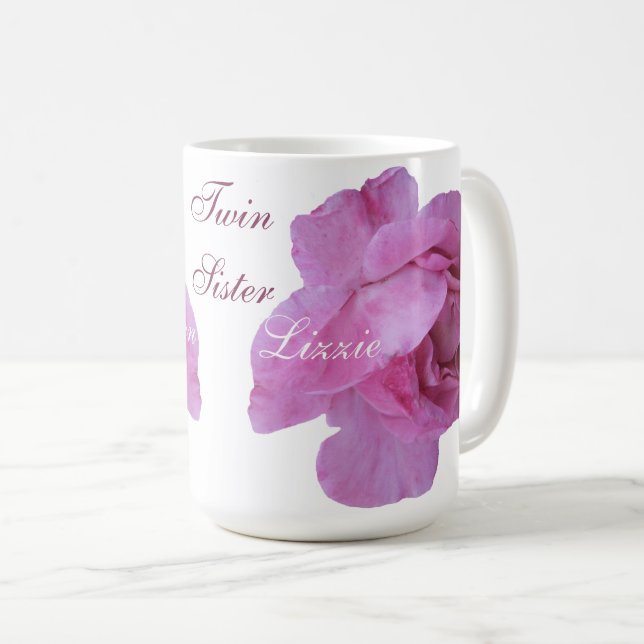 Café Irmãs gêmeas Gemini, uma caneca de rosa rosa-quent (Frente Esquerda)