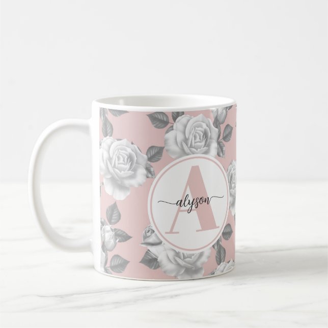Café Jardim de Rosa elegante em caneca cor-de-rosa (Esquerda)