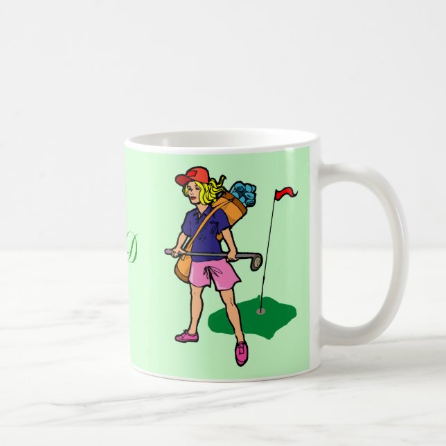 Café Jogador de golfe da senhora do golfe com caneca do (Direita)