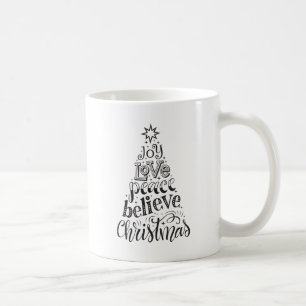 Café Joy Love Peace Acredite na caneca de Natal