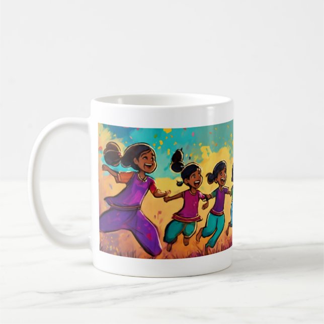 Café Joyful Indian Children: Design de caneca desenhada (Esquerda)