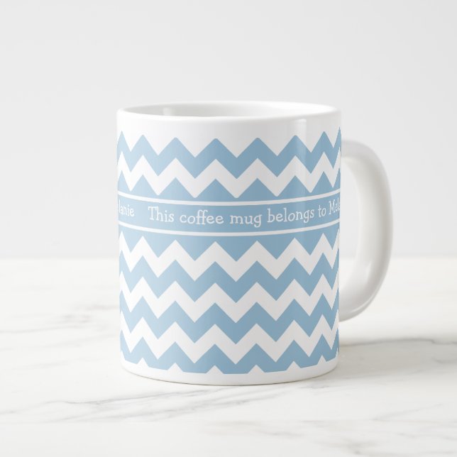 Café Jumbo Personalizado - Caneca Azul e Chevrons  (Frente Esquerda)