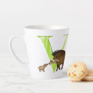 Café Latte Animal ABC V é para caneca de latão de porco branc