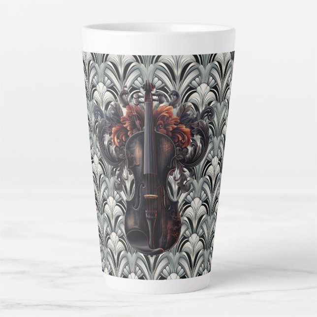 Café Latte Black Violin em Arte Deco GMajor Caneca de Cerâmic (Frente)