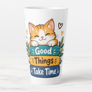 Café Latte Boas Coisas Levam Tempo Caneca de Gato Fofo – Insp