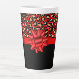 Café Latte Caneca com Estampa de Leopardo Vermelha, Dourada e