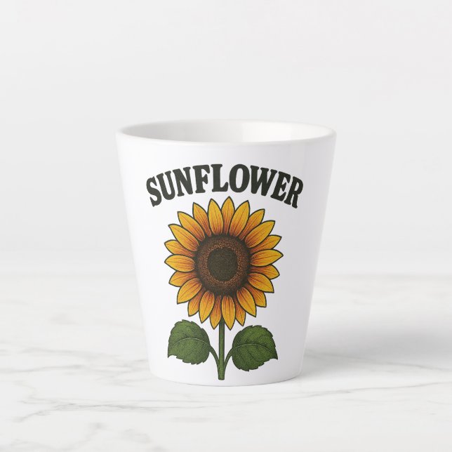 Café Latte Caneca com pintura de girassol (Frente)