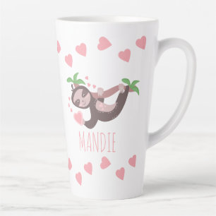 Café Latte Caneca Cor-de-Rosa Flutuante Corações de Preguiça 