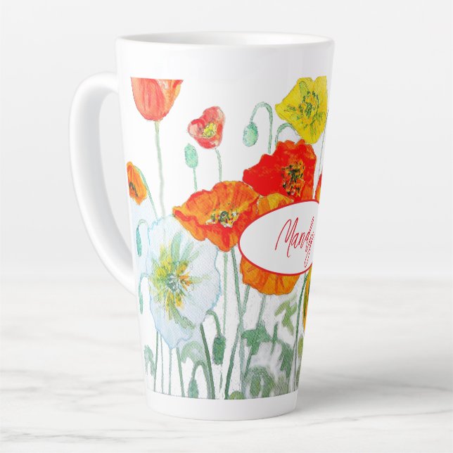 Café Latte Caneca de água com padrão de flor de papoula verme (Ângulo esquerdo)