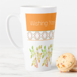 Café Latte Caneca de Aniversário Laranja e Verde Flores