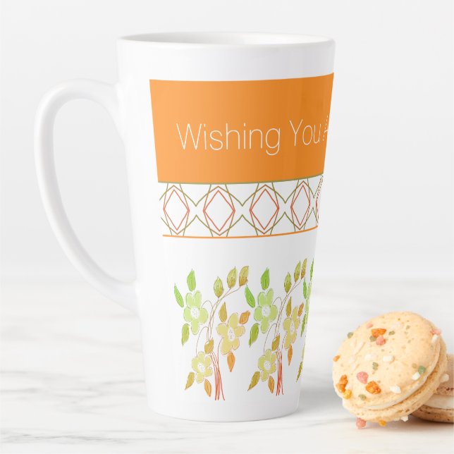 Café Latte Caneca de Aniversário Laranja e Verde Flores (In Situ)