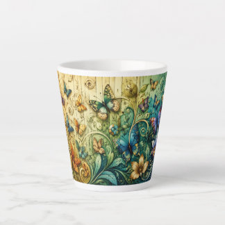 Café Latte Caneca de Arte com Fantasia Floral Colorida | Natu