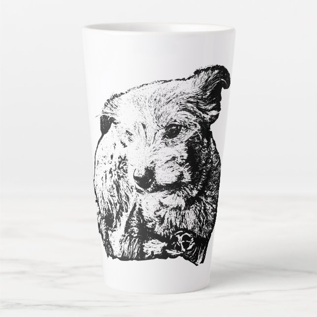 Café Latte Caneca de Cachorro Misturado Toller Preto e Branco (Frente)