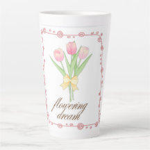 Caneca de Flor de Tulipa Rosa Latte, Flor Cottagec