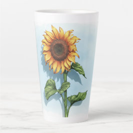 Café Latte Caneca de Girassol Aquarela Rústica