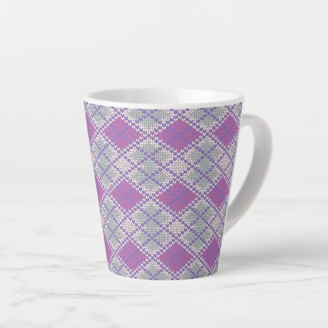CAFÉ LATTE CANECA DE LÁTTE DE MALHA ARGYLE LILÁS (Ângulo direito)
