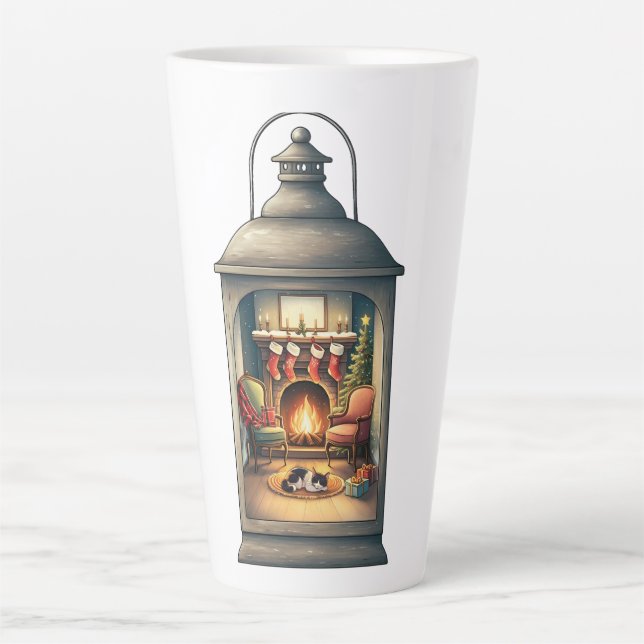 Café Latte Caneca de Latte-Natal Lanterna (Frente)