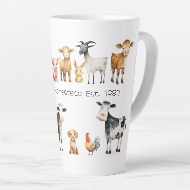 Café Latte Caneca de Leite com Nome da Fazenda e Animais da F (Ângulo direito)