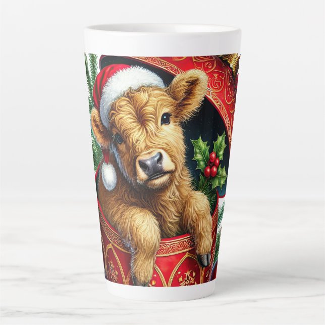Café Latte Caneca de leite de vaca de Natal em Highland (Frente)