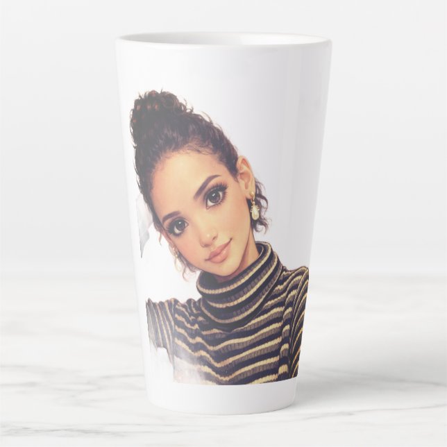 Café Latte Caneca de Luxo de Boneca de Moda – Ilustração Eleg (Frente)