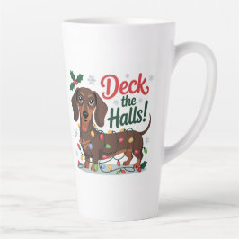 Café Latte Caneca de Natal Dachshund – Deck the Halls Feriado