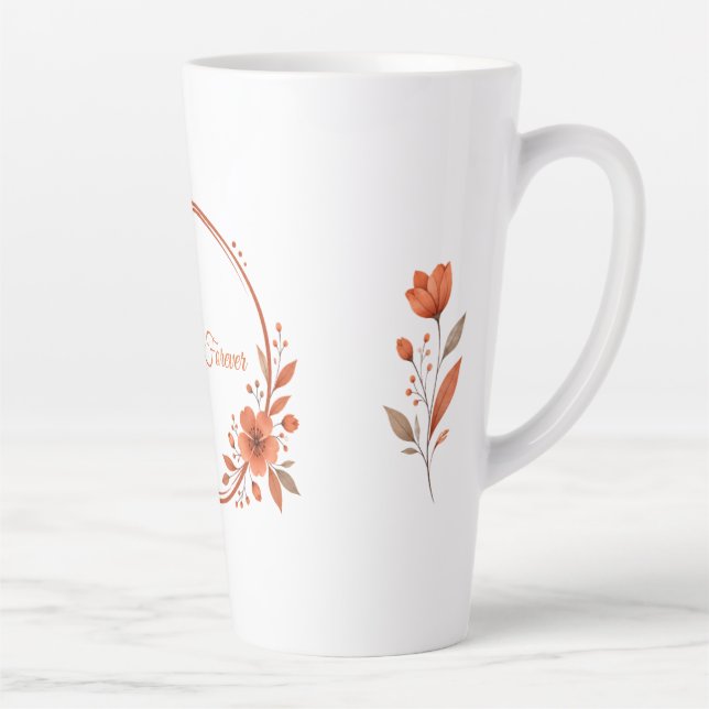 Café Latte Caneca de Presente de Casal Floral Terracota com N (Direita)