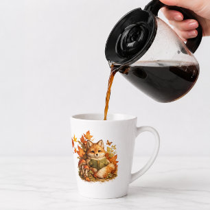 Café Latte Caneca de Raposa Adorável de Outono Lendo Livro