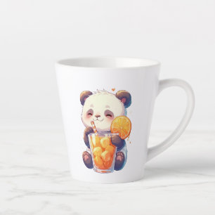 Café Latte Caneca do Panda Fofo Bebendo Suco de Laranja   Pan
