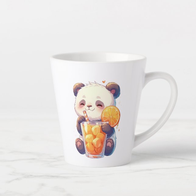 Café Latte Caneca do Panda Fofo Bebendo Suco de Laranja | Pan (Direita)