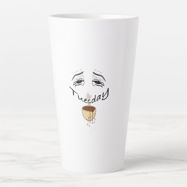 Café Latte Caneca engraçada de terça-feira cansada - Manhã ex (Frente)