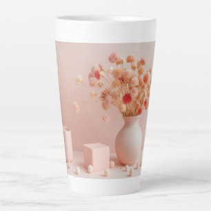 Café Latte Caneca Estética Rosa Bege - Caneca de Flores Secas