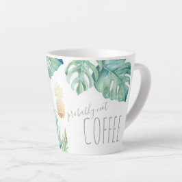 Café Latte Caneca Folhas de Monstera Aquarela Tropical
