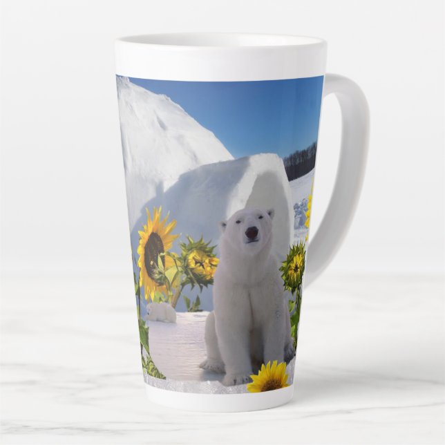Café Latte Caneca Latina de Urso Polar de Girassol (Ângulo direito)
