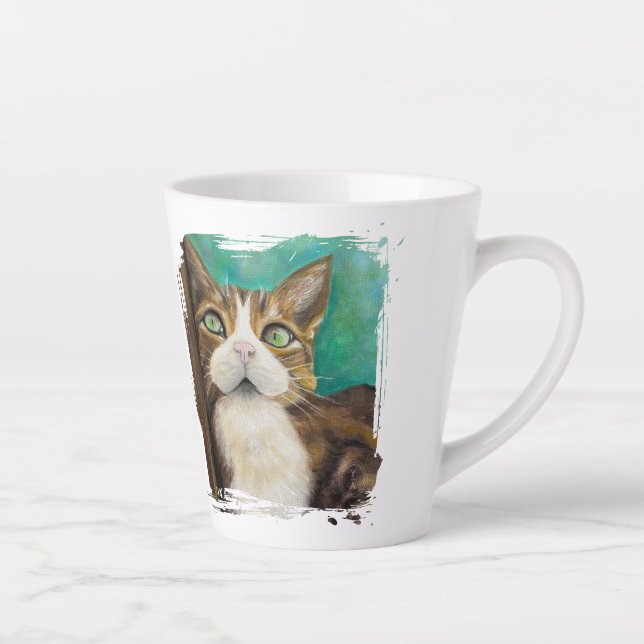 Café Latte Caneca Meow com pintura de gato (Direita)