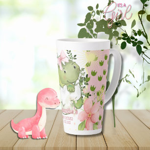 Café Latte Caneca Personalizada com Pegada de Dino Rosa Prese