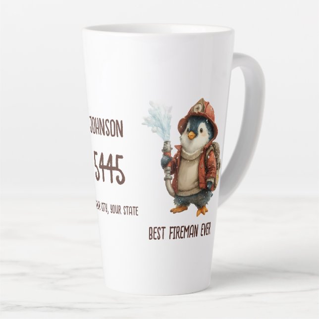 Café Latte Caneca Personalizada de Presente de Bombeiro Pingu (Ângulo direito)