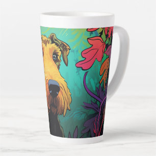Café Latte Cartoon Airedale Terrier em caneca de jardim