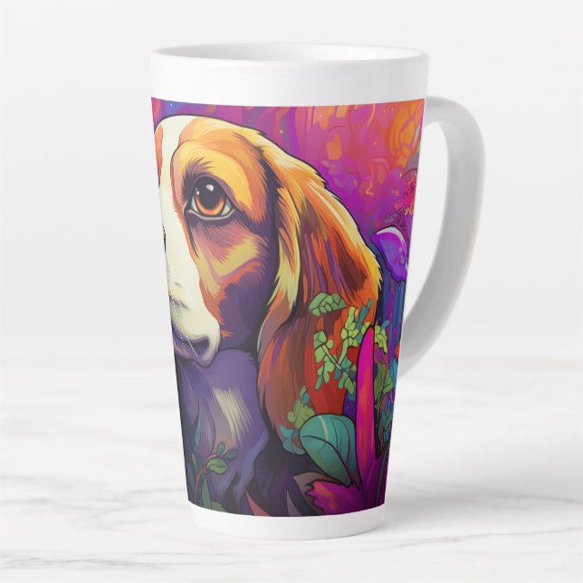 Café Latte Cartoon Beagle em uma caneca de jardim (Ângulo direito)