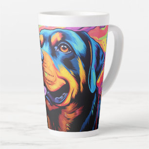 Café Latte Cartoon Rottweiler em uma caneca latina de jardim