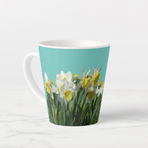 Café Latte Cliente de Daffodils Branco e Amarelo. Caneca de l