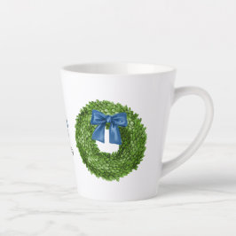 Café Latte Coroa de Buxo com Caneca de Cerâmica de Laço Azul