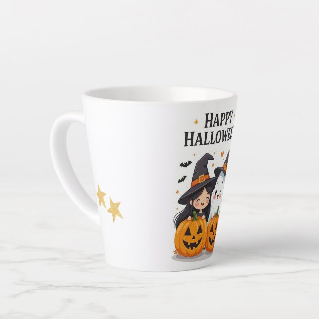 Café Latte Design de Caneca de Bruxa e Fantasma de Halloween  (Ângulo esquerdo)