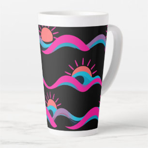 Café Latte Design de Caneca Retro Wave – Sol e Onda Geométric