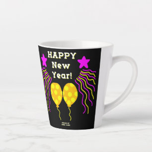 Café Latte Feliz ano novo deseja uma pequena caneca de latão
