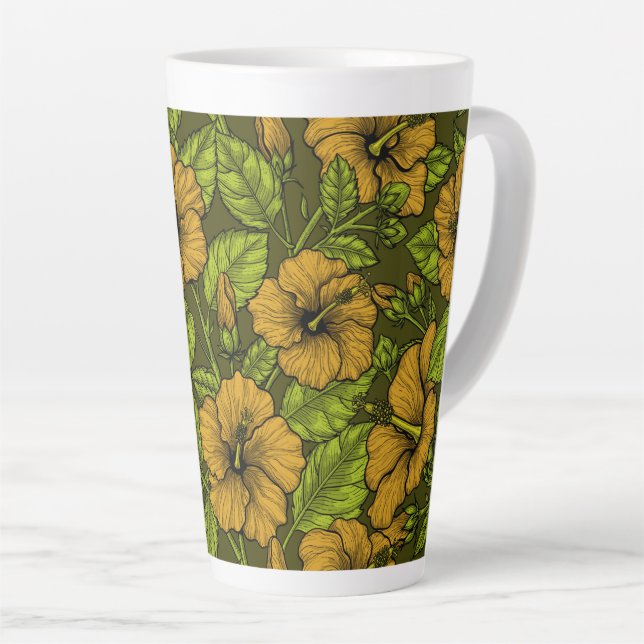 Café Latte Flores de hibisco amarelas, caneca latina (Ângulo direito)