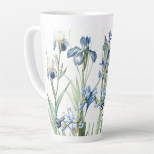 Café Latte Flores De Íris Azuis Botânicas Redouvem A Caneca
