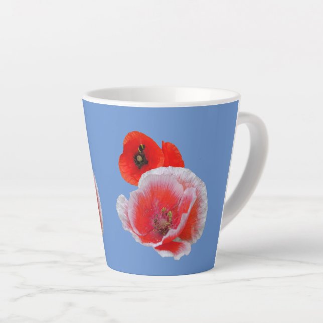Café Latte Flores de Papoila Fecham o Pó. Caneca de Lata Azul (Ângulo direito)