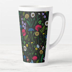 Café Latte Flores selvagens na caneca preta de latão