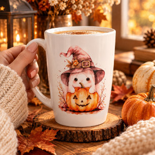 Café Latte Gato Fantasma Fofo com Abóbora Caneca de Hallowe